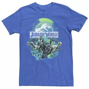 Мужская футболка с рисунком Jurassic World сине-зеленого цвета Jungle Velociraptor Attack Licensed Character