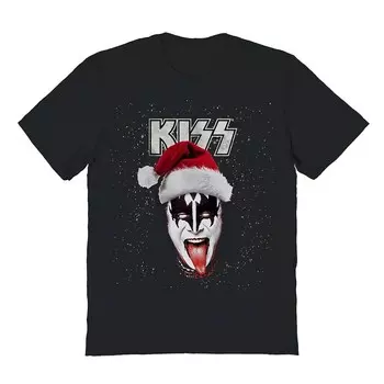 Мужская футболка с рисунком Kiss Santa Licensed Character, черный