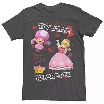 Мужская футболка с рисунком коллажа Nintendo Super Mario Peachette & Toadette Licensed Character