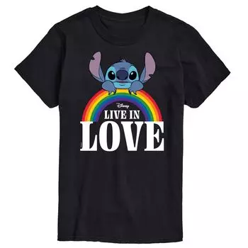 Мужская футболка с рисунком Лило и Стич Disney's Live In Love Licensed Character, черный