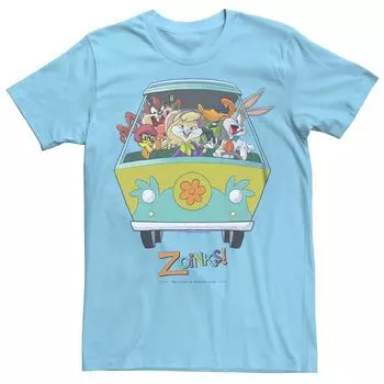 Мужская футболка с рисунком Looney Tunes In Scooby-Doo The Mystery Machine Licensed Character, цвет Light Blue