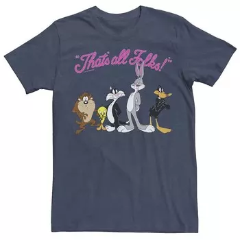 Мужская футболка с рисунком Looney Tunes This's All Folks Group Licensed Character, цвет Navy Heather