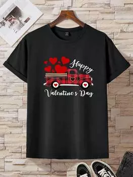Мужская футболка с рисунком Love, Heart & Truck, короткий рукав, 1 шт, черный цвет