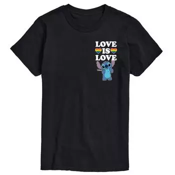 Мужская футболка с рисунком Love Is Love Disney's Lilo & Stitch Licensed Character, черный