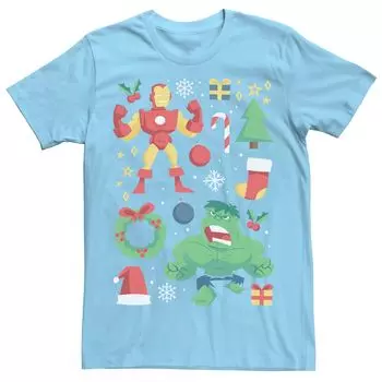 Мужская футболка с рисунком Marvel Avengers, Iron Man и Hulk Holiday Collage