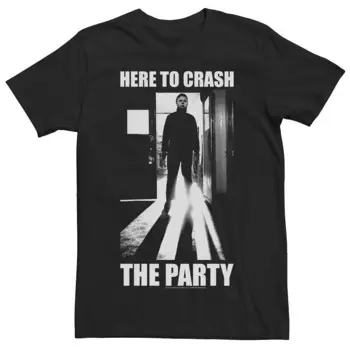Мужская футболка с рисунком Michael Myers Here To Crash The Party на Хэллоуин Licensed Character, черный