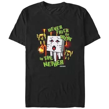 Мужская футболка с рисунком Minecraft Never Trick Or Treat Licensed Character, черный