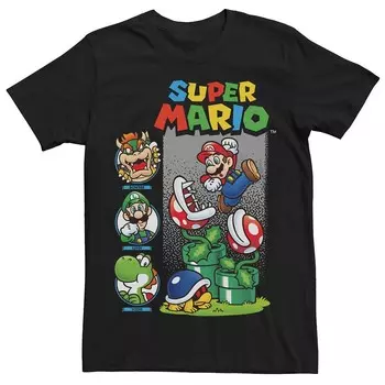 Мужская футболка с рисунком Nintendo Super Mario Bros. Mario Jumping Plants Licensed Character, черный
