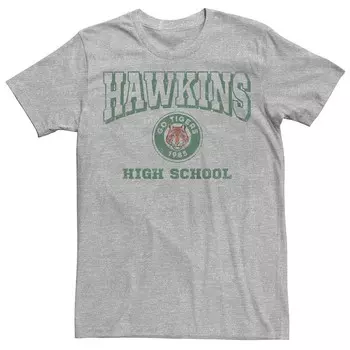 Мужская футболка с рисунком «Очень странные дела» Hawkins High School Licensed Character, цвет Athletic Heather
