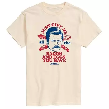 Мужская футболка с рисунком Parks And Recs Ron Bacon Eggs Licensed Character, цвет Cream