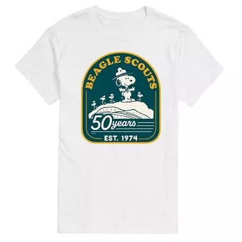 Мужская футболка с рисунком Peanuts Beagle Scout 50 Years Mountain Licensed Character, белый