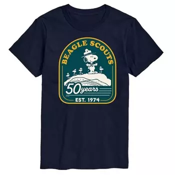 Мужская футболка с рисунком Peanuts Beagle Scout 50 Years Mountain Licensed Character, темно-синий