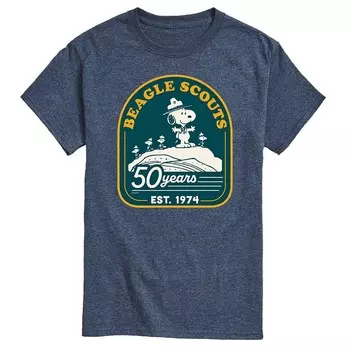 Мужская футболка с рисунком Peanuts Beagle Scout 50 Years Mountain Licensed Character, цвет Heather Blue