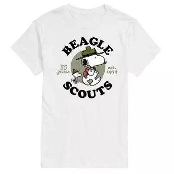 Мужская футболка с рисунком Peanuts Beagle Scout Snoopy Woodstock Licensed Character, белый