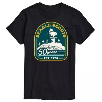 Мужская футболка с рисунком Peanuts Beagle Scout 50 Years Mountain Licensed Character, черный