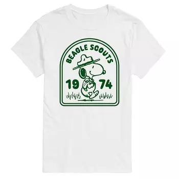 Мужская футболка с рисунком Peanuts Beagle Scouts Badge Licensed Character, белый