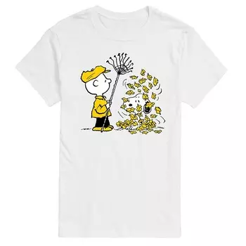 Мужская футболка с рисунком Peanuts Charlie Brown Fall Leaves Licensed Character, белый