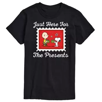 Мужская футболка с рисунком Peanuts Just Here For The Presents Licensed Character, черный