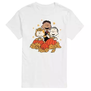 Мужская футболка с рисунком Peanuts Pumpkin Trio Licensed Character, белый