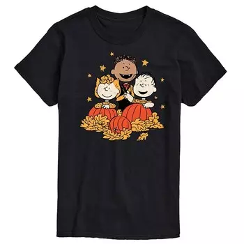 Мужская футболка с рисунком Peanuts Pumpkin Trio Licensed Character, черный