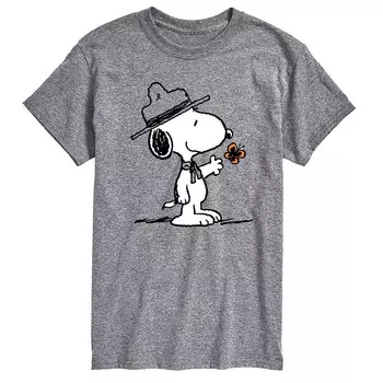 Мужская футболка с рисунком Peanuts Ranger Snoopy & Butterfly Licensed Character, цвет Heather Gray