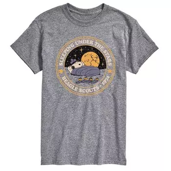 Мужская футболка с рисунком Peanuts Sleeping Under Stars Licensed Character, цвет Heather Gray