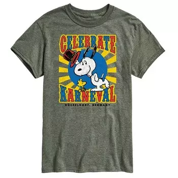 Мужская футболка с рисунком Peanuts Snoopy Celebrate Karneval Licensed Character, зеленый