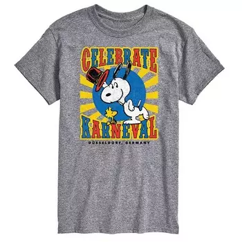 Мужская футболка с рисунком Peanuts Snoopy Celebrate Karneval Licensed Character, серый