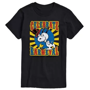 Мужская футболка с рисунком Peanuts Snoopy Celebrate Karneval Licensed Character, черный