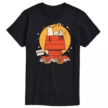 Мужская футболка с рисунком Peanuts Snoopy Halloween Dog House Licensed Character, черный