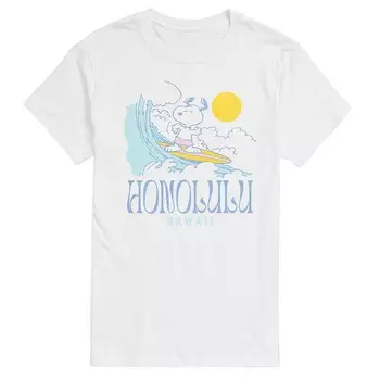 Мужская футболка с рисунком Peanuts Snoopy Honolulu Hawaii Licensed Character, белый