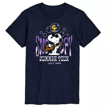 Мужская футболка с рисунком Peanuts Snoopy Summer Tour Licensed Character, темно-синий