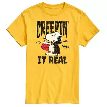 Мужская футболка с рисунком Peanuts Snoopy Vampire Creepin' It Real Licensed Character, желтый