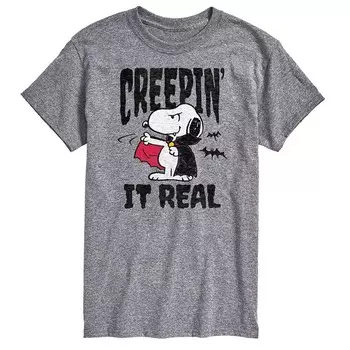 Мужская футболка с рисунком Peanuts Snoopy Vampire Creepin' It Real Licensed Character, серый