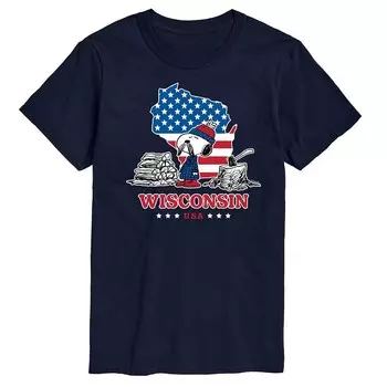 Мужская футболка с рисунком Peanuts Snoopy Wisconsin Americana Licensed Character, темно-синий