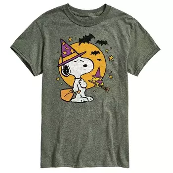 Мужская футболка с рисунком Peanuts Snoopy & Woodstock Witchcraft Licensed Character, зеленый