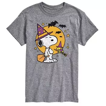 Мужская футболка с рисунком Peanuts Snoopy & Woodstock Witchcraft Licensed Character, серый