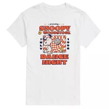 Мужская футболка с рисунком Peanuts Snoopy Woodstock Dance Night Licensed Character, белый