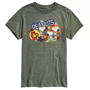 Мужская футболка с рисунком Peanuts Snoopy Woodstock Licensed Character, цвет Heather Green