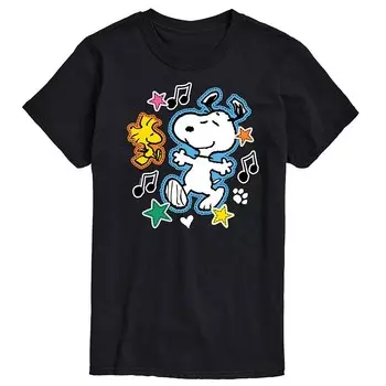 Мужская футболка с рисунком Peanuts Snoopy Woodstock Licensed Character, черный