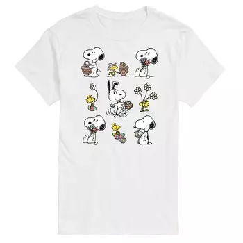 Мужская футболка с рисунком Peanuts Snoopy Woodstock Spring Licensed Character, белый