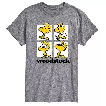 Мужская футболка с рисунком Peanuts Woodstock Grid Licensed Character, цвет Heather Gray