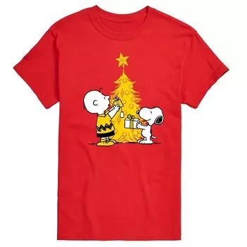 Мужская футболка с рисунком Peanuts Xmas Charlie Snoopy Licensed Character, красный