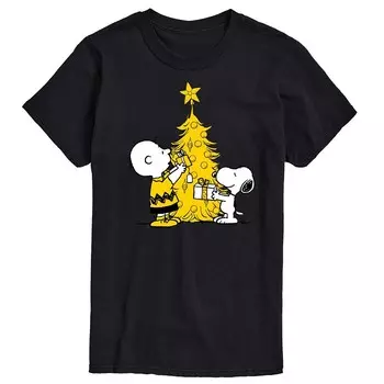 Мужская футболка с рисунком Peanuts Xmas Charlie Snoopy Licensed Character, черный