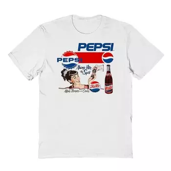 Мужская футболка с рисунком Pepsi Vintage Ad Collage Licensed Character, белый