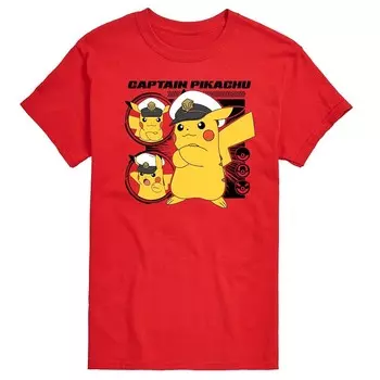 Мужская футболка с рисунком Pokemon Captain Pikachu, красный