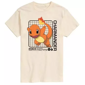 Мужская футболка с рисунком Pokemon Charmander Stats Licensed Character