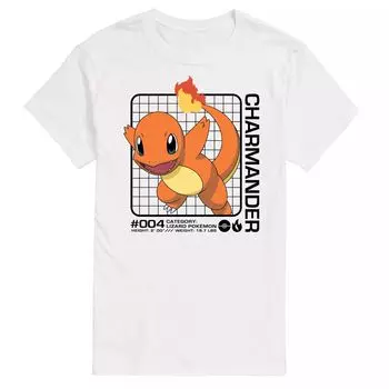 Мужская футболка с рисунком Pokemon Charmander Stats Licensed Character