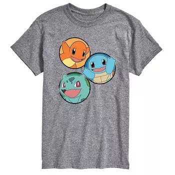 Мужская футболка с рисунком Pokemon Squirtle Bulbasaur Charmander, цвет Heather Gray