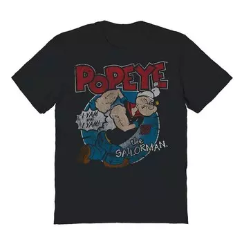 Мужская футболка с рисунком Popeye Sailorman Licensed Character, черный